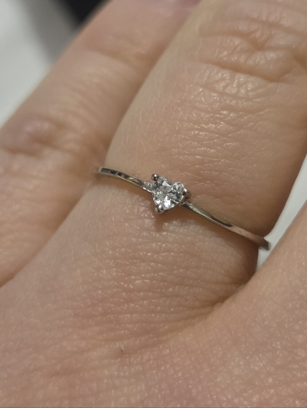 Dainty Clear Heart CZ Ring Silver Tone April Birthstone Style Minimalist